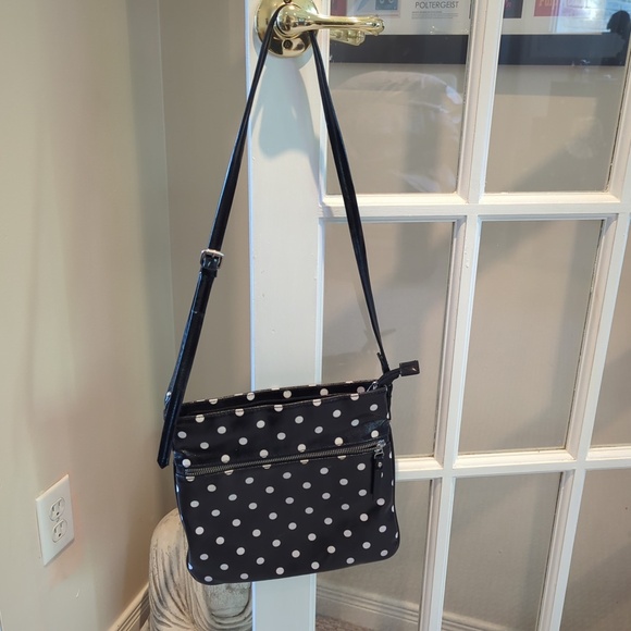 Black and White Polka Dot Vinyl Retro 80s Shoulder Bag - Picture 2 of 7